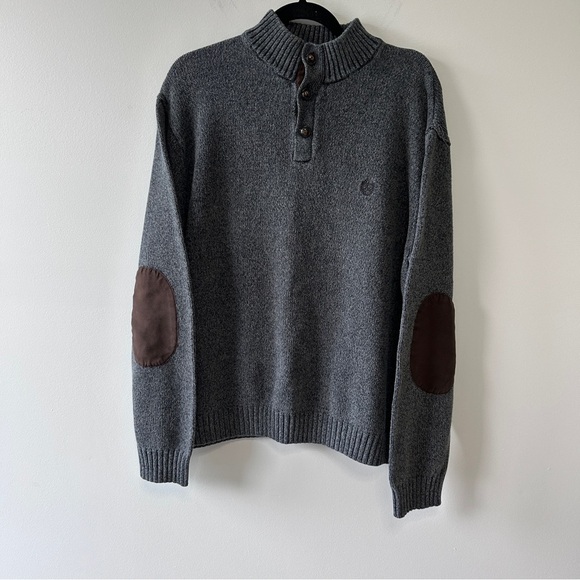 Chaps Men's Gray Sweater with Brown elbow patches Size XLarge - Picture 2 of 8